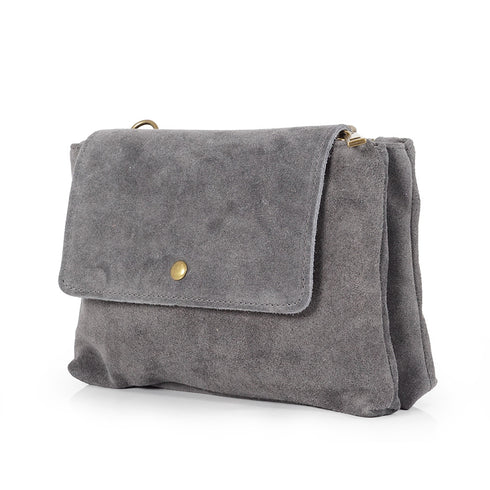Bolsa a tiracolo de pele de camurça com aba Cinzento Cinti