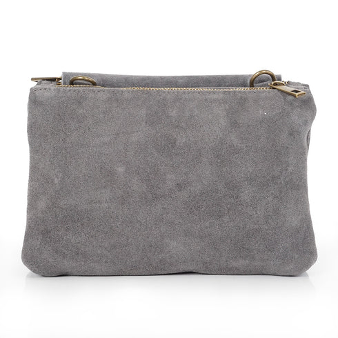 Bolsa a tiracolo de pele de camurça com aba Cinzento Cinti