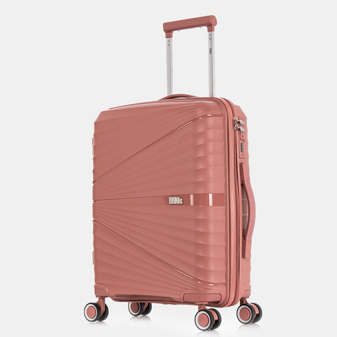 Maleta de cabina 55x39x21.5 cm (46L) Polipropileno - Candado Incrustado - 20 Pulgadas - Rosa Dorado - Chocolate