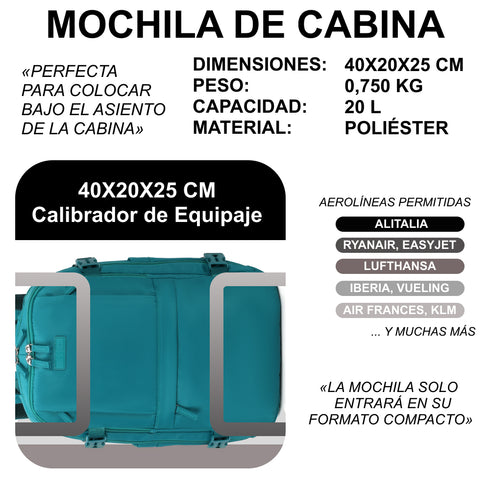 Mochila de viagem de cabine expansível dos anos 90 para Ryanair 40x25x20-25cm, com bolsa para sapatilhas, mochila casual