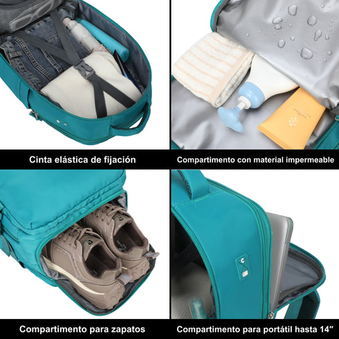 Mochila de viagem de cabine expansível dos anos 90 para Ryanair 40x25x20-25cm, com bolsa para sapatilhas, mochila casual