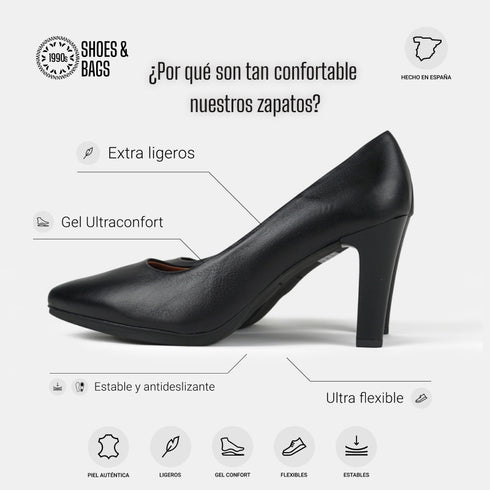 Zapatos de tacón 8cm de piel negro Tania