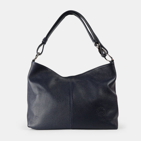 Bolso de hombro para mujer de piel con bandolera extensible azul marino Mara