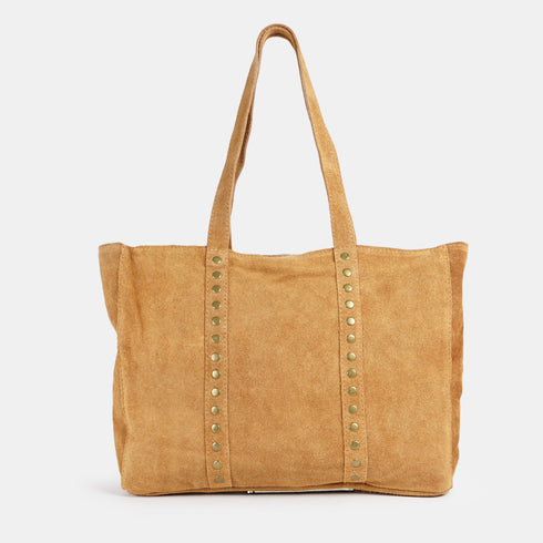Bolso shopper para mujer de piel para personalizar con tachuelas marrón claro Alexandra