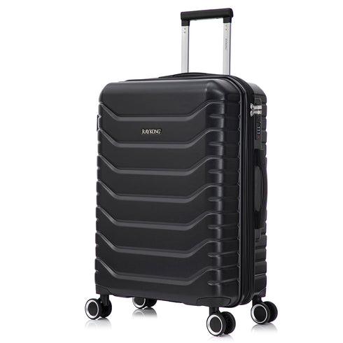 RAYKONG Mala Média Expansível ABS+Policarbonato 66x45x27.50cm - 30cm Expandida | 82L - 90L | 24 Polegadas | 23kg semirrígida cadeado de combinação - Preto