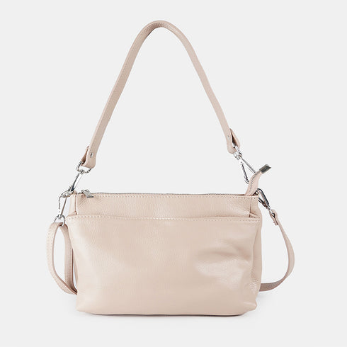Bolso bandolera de piel para mujer con asa corta rosa claro Martina
