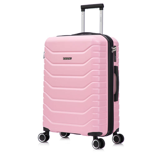 RAYKONG Maleta Mediana Expandible ABS+Policarbonato 66x45x27.50cm - 30cm Extendido | 82L - 90L | 24 Pulgadas |23kg semirígidas candado combinación - RosaClaro