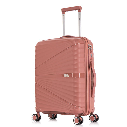 Maleta de cabina 55x39x21.5 cm (46L) Polipropileno - Candado Incrustado - 20 Pulgadas - Rosa Dorado - Chocolate