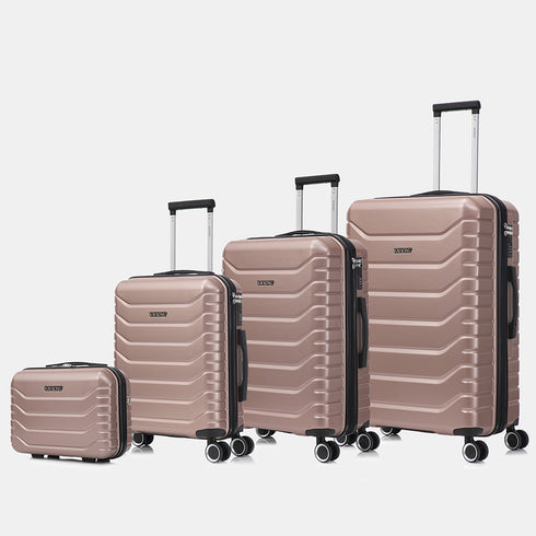 Conjunto de 4 Maletas ABS+PC|Neceser 29cm|Cabina 55x40x20cm|Mediana Expandible 20kg-23kg - 66x45x27.50-30cm|Grande Expandible 23kg-25kg - 75x49x31-33.50cm | RosaDorada