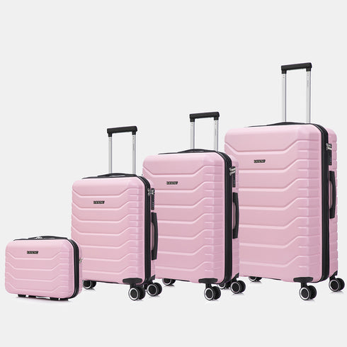 Conjunto de 4 Maletas ABS+PC|Neceser 29cm|Cabina 55x40x20cm|Mediana Expandible 20kg-23kg - 66x45x27.50-30cm|Grande Expandible 23kg-25kg - 75x49x31-33.50cm | RosaClaro