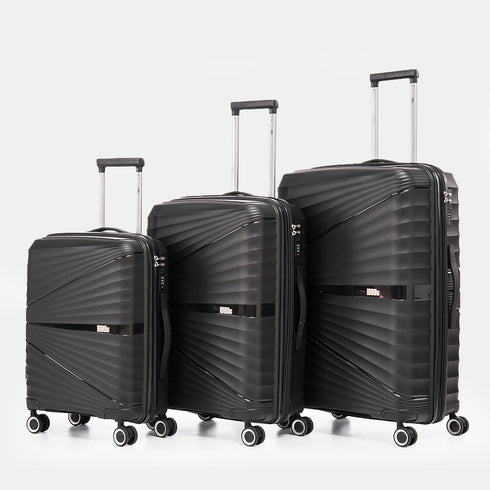 Juego de maletas PP Rígida 3 piezas|Maleta Cabina 55cm|Maleta Mediana 65cm Expandible |Maleta Grande 75cm Expandible |Choco Negro