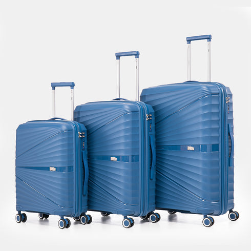 Juego de maletas PP Rígida 3 piezas|Maleta Cabina 55cm|Maleta Mediana 65cm Expandible |Maleta Grande 75cm Expandible |Choco Azul marino