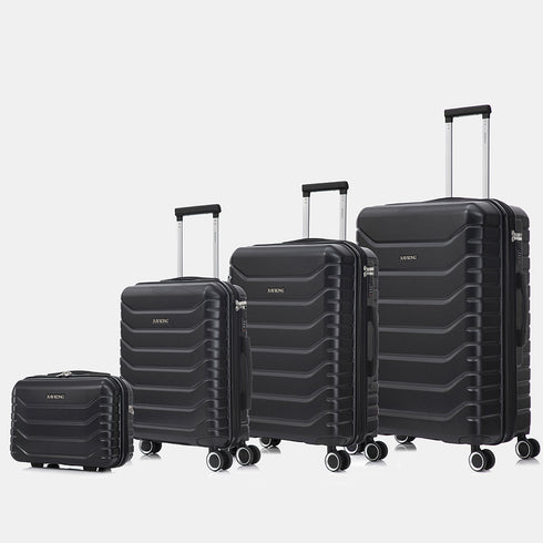 Conjunto de 4 Maletas ABS+PC|Neceser 29cm|Cabina 55x40x20cm|Mediana Expandible 20kg-23kg - 66x45x27.50-30cm|Grande Expandible 23kg-25kg - 75x49x31-33.50cm | Negro