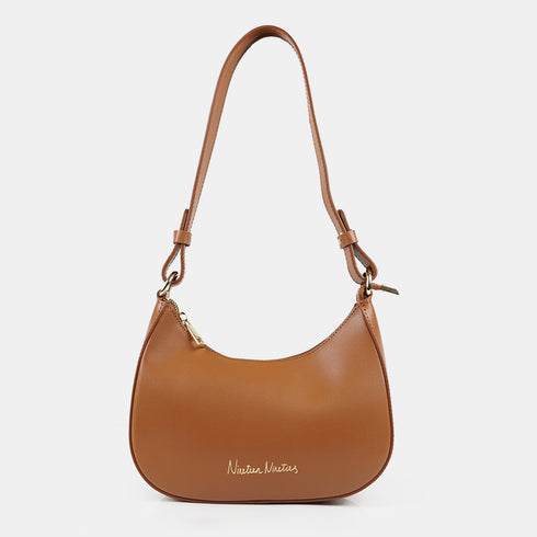 Bolso de hombro para mujer de piel saffiano con bandolera larga marrón Maribel