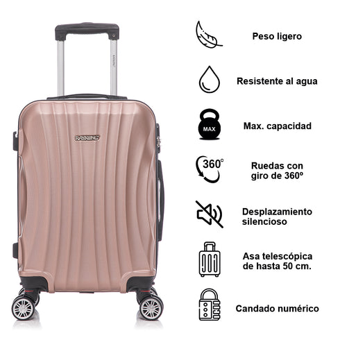 Raykong Conjunto de maletas de viaje de 4 piezas Neceser(29cm)/55cm/68cm/78cm ABS Waves - RosaDorada