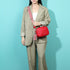Bolso bandolera mujer pequeño de cuero PU dos compartimentos y dos bandoleras, bolso mensajero para cruzar polipiel regalo original para mujer - Rojo