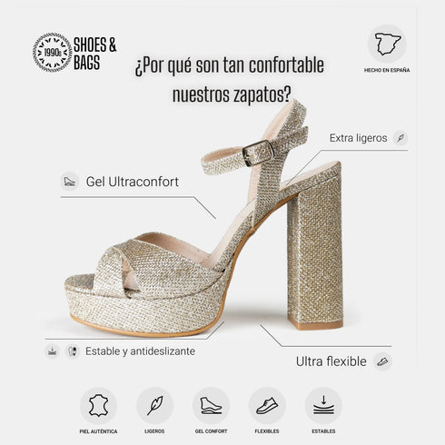 Zapatos de fiesta de tacón mujer dorado María
