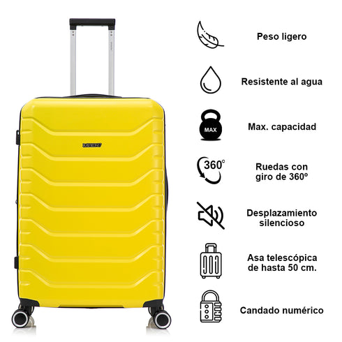 RAYKONG Maleta Grande Expandible ABS+Policarbonato 75x49x31cm - 33.50cm Extendido | 114L - 123L | 28 Pulgadas | 25kg semirígidas candado combinación - Amarillo