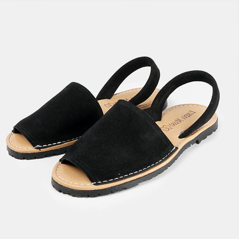 Menorquinas de piel para mujer negro serraje Adara