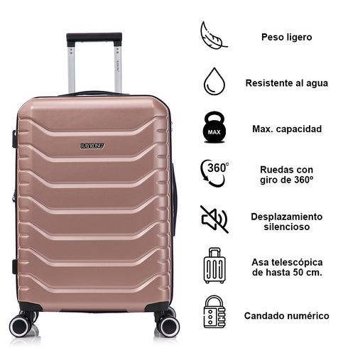 RAYKONG Maleta Grande Expandible ABS+Policarbonato 75x49x31cm - 33.50cm Extendido | 114L - 123L | 28 Pulgadas | 25kg semirígidas candado combinación - RosaDorado