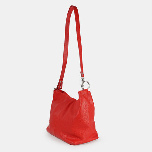 Bolso de hombro para mujer de piel con bandolera extensible rojo Mara