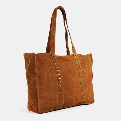 Bolso shopper para mujer de piel para personalizar con tachuelas marrón oscuro Alexandra