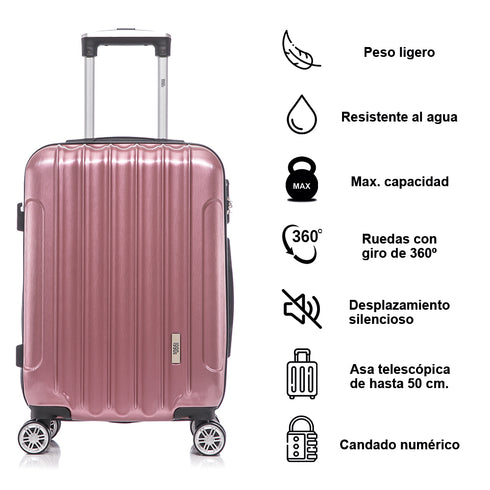 1990s Juego de Maletas Policarbonato Rígida 3 Piezas|Maleta Cabina 55cm|Maleta Mediana 68cm|Neceser 29cm|RosaDorado