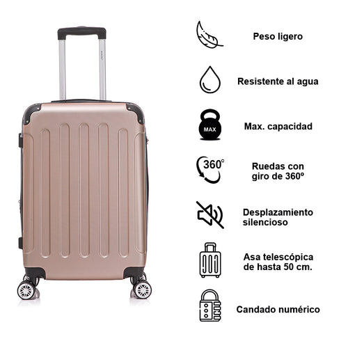 RAYKONG Mala Média ABS 66x43x25cm | 71L | 24 Polegadas | até 23kg semirrígidas - Rosa Dourado