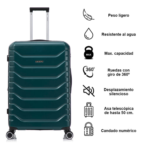 RAYKONG Maleta Grande Expandible ABS+Policarbonato 75x49x31cm - 33.50cm Extendido | 114L - 123L | 28 Pulgadas | 25kg semirígidas candado combinación - Verde
