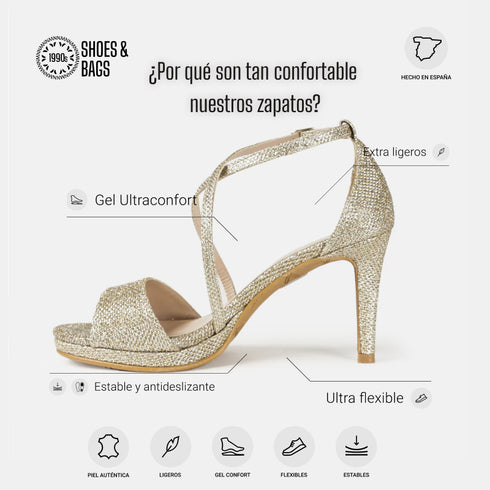 Zapato de fiesta con tacón para mujer dorado Marta