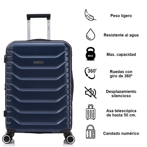 RAYKONG Mala Média Expansível ABS+Policarbonato 66x45x27.50cm - 30cm Expandida | 82L - 90L | 24 Polegadas | 23kg semirrígida cadeado de combinação - Azul Marinho