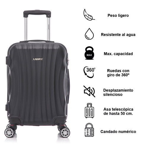 Raykong Conjunto de maletas de viaje de 4 piezas Neceser(29cm)/55cm/68cm/78cm ABS Waves - Negro