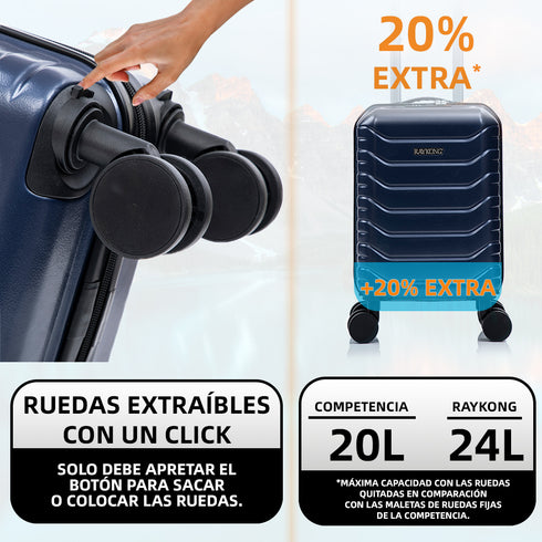 Maleta de Cabina ABS 40x30x20(24L)| Capacidad Máxima| Equipaje de Mano con Ruedas Desmontables para Ryanair | Vueling | EasyJet - Azul Marino
