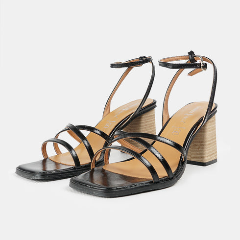 Sandalias con tacón de piel para mujer negro Esmeralda