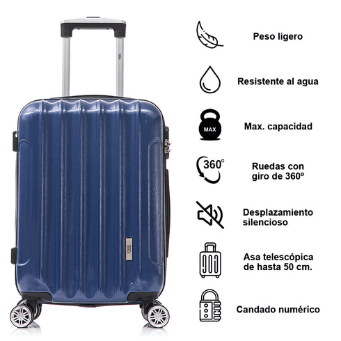 1990s Conjunto de Malas de Policarbonato Rígido 3 Peças|Mala de Cabine 55cm|Mala Média 68cm|Necessaire 29cm|Azul Marinho