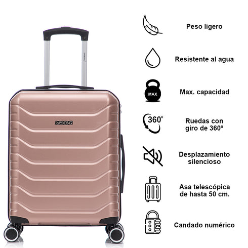 Conjunto de 4 Maletas ABS+PC|Neceser 29cm|Cabina 55x40x20cm|Mediana Expandible 20kg-23kg - 66x45x27.50-30cm|Grande Expandible 23kg-25kg - 75x49x31-33.50cm | RosaDorada
