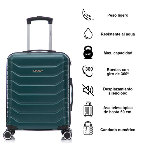 Conjunto de 3 Maletas|Neceser 29x35x16.50cm|Maleta Cabina ABS+PC 55x40x20cm|Mediana Expandible 20kg-23kg - 66x45x27.50-30cm | Verde
