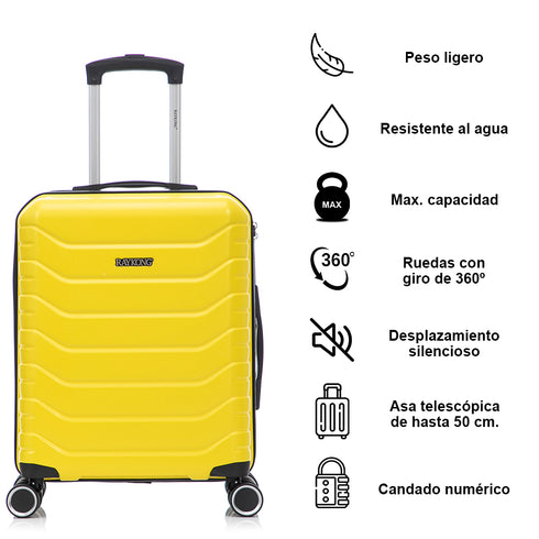 RAYKONG Mala de Cabine 55x40x20cm Policarbonato (40L) semirrígida Trolley pequeno Bagagem de Mão 4 Rodas giratórias a 360º Fecho numérico - Amarelo