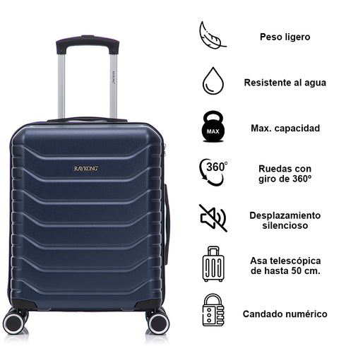 Conjunto de 3 Maletas|Neceser 29x35x16.50cm|Maleta Cabina ABS+PC 55x40x20cm|Mediana Expandible 20kg-23kg - 66x45x27.50-30cm | AzulMarino