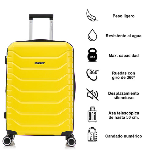 RAYKONG Mala Média Expansível ABS+Policarbonato 66x45x27.50cm - 30cm Expandido | 82L - 90L | 24 Polegadas | 23kg semirrígida cadeado de combinação - Amarelo