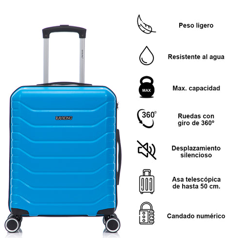 Conjunto de 4 Maletas ABS+PC|Neceser 29cm|Cabina 55x40x20cm|Mediana Expandible 20kg-23kg - 66x45x27.50-30cm|Grande Expandible 23kg-25kg - 75x49x31-33.50cm | Turquesa