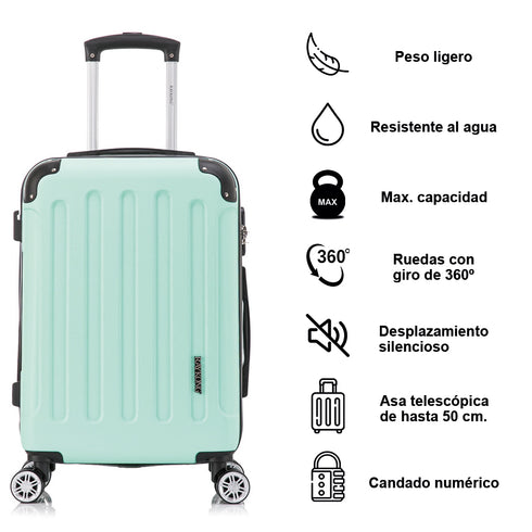 RAYKONG Mala de Viagem Média ABS 66x43x25cm | 71L | 24 Polegadas | até 23kg semirrígidas - Menta