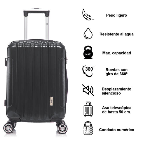 1990s Juego de Maletas Policarbonato Rígida 3 Piezas|Maleta Cabina 55cm|Maleta Mediana 68cm|Neceser 29cm|Negro