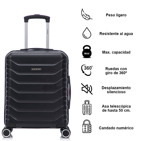 Conjunto de 4 Maletas ABS+PC|Neceser 29cm|Cabina 55x40x20cm|Mediana Expandible 20kg-23kg - 66x45x27.50-30cm|Grande Expandible 23kg-25kg - 75x49x31-33.50cm | Negro