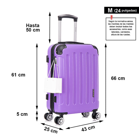 RAYKONG Mala Média ABS 66x43x25cm | 71L | 24 Polegadas | até 23kg semirrígida - Roxo