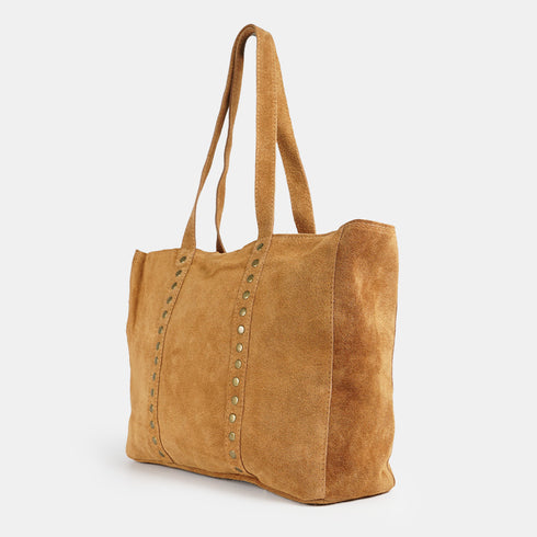 Bolso shopper para mujer de piel para personalizar con tachuelas marrón claro Alexandra