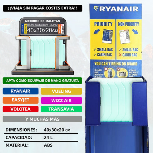 Maleta de Cabina ABS 40x30x20(24L)| Capacidad Máxima| Equipaje de Mano con Ruedas Desmontables para Ryanair | Vueling | EasyJet - Menta