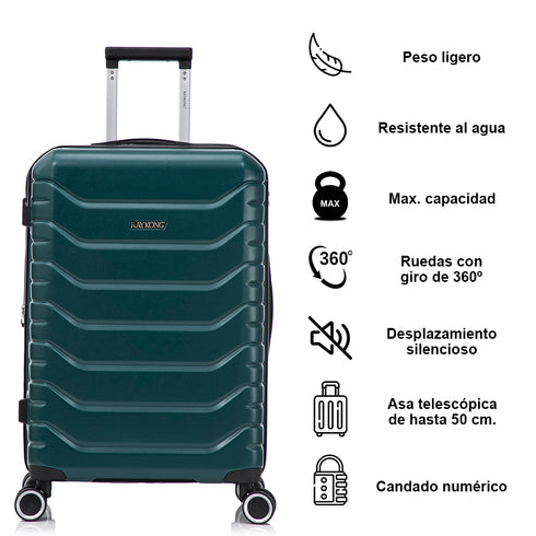RAYKONG Maleta Mediana Expandible ABS+Policarbonato 66x45x27.50cm - 30cm Extendido | 82L - 90L | 24 Pulgadas |23kg semirígidas candado combinación - Verde