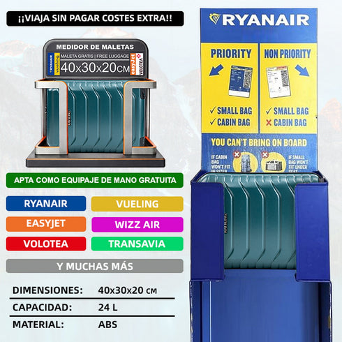 Maleta de Cabina ABS 40x30x20(24L)| Capacidad Máxima| Equipaje de Mano con Ruedas Desmontables para Ryanair | Vueling | EasyJet - Verde