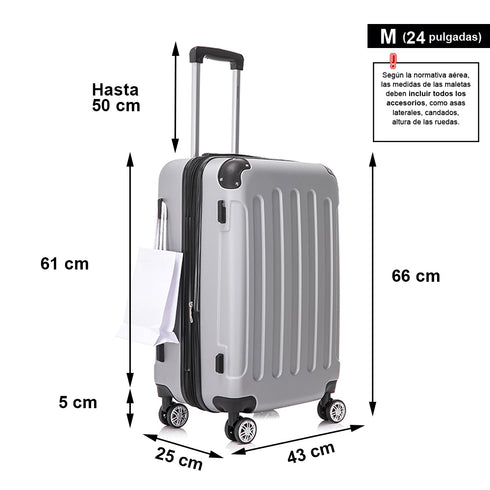 RAYKONG Mala Média ABS 66x43x25cm | 71L | 24 polegadas | até 23kg semirrígida - Prata